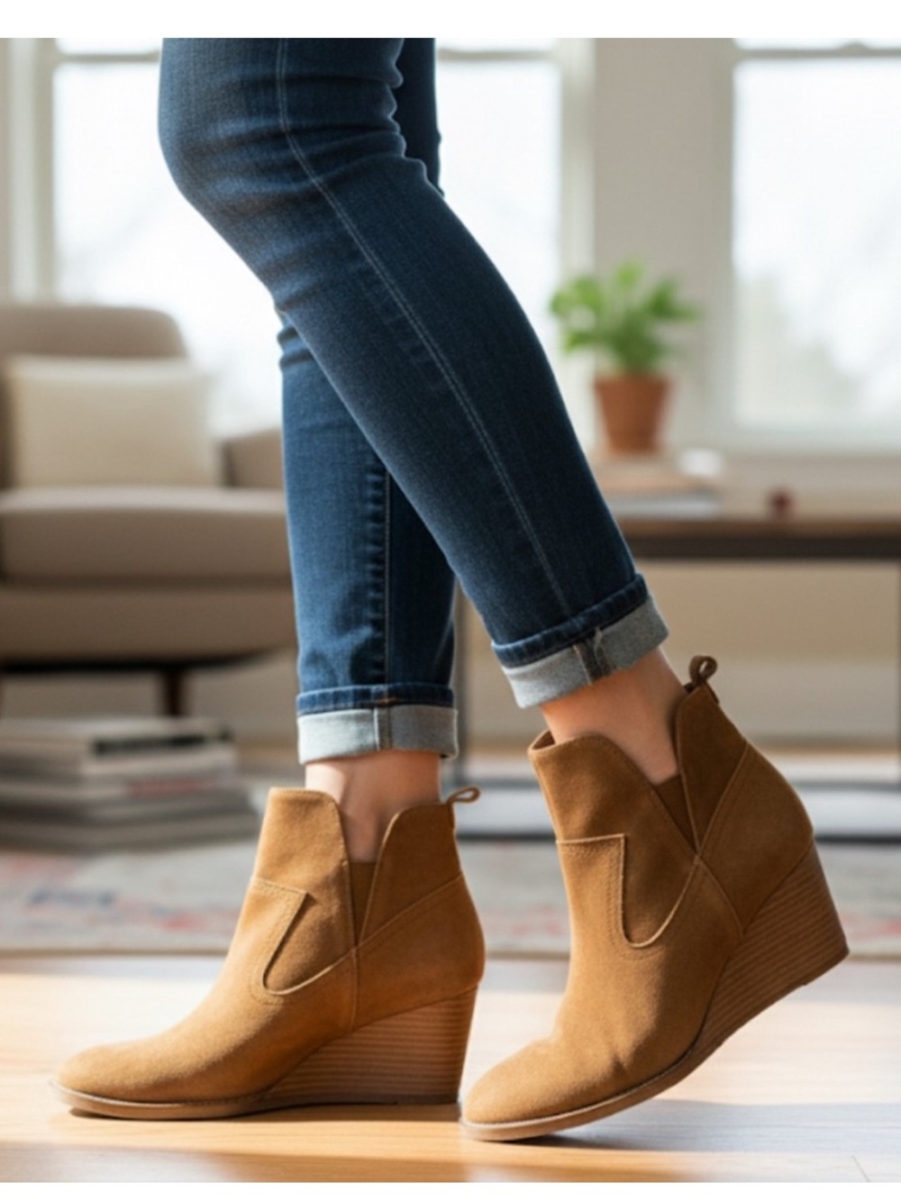 Blondo Irving Camel Suede Wedge Ankle Booties - Waterproof 8M fall bootie